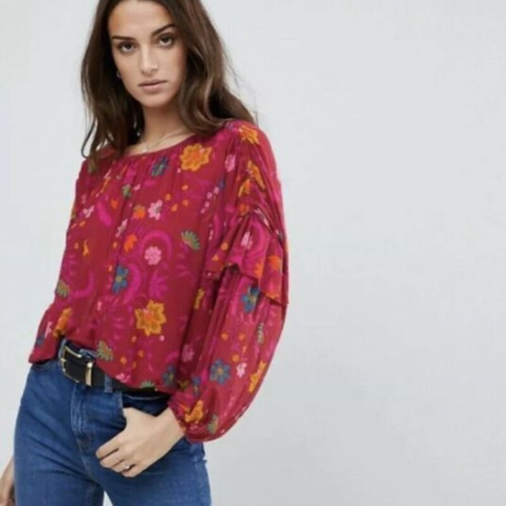 Free People Wild Flower Honey top in red berry